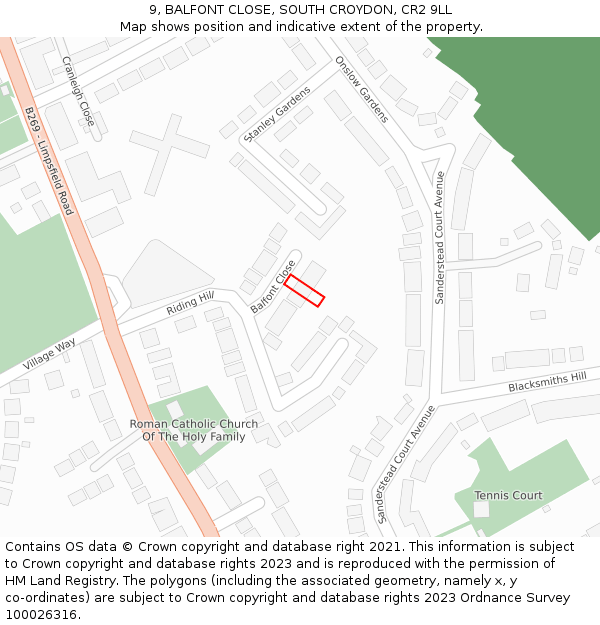 9, BALFONT CLOSE, SOUTH CROYDON, CR2 9LL: Location map and indicative extent of plot