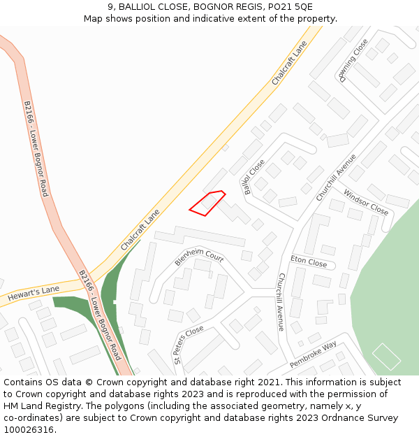 9, BALLIOL CLOSE, BOGNOR REGIS, PO21 5QE: Location map and indicative extent of plot