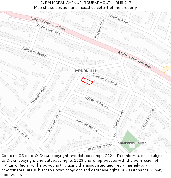 9, BALMORAL AVENUE, BOURNEMOUTH, BH8 9LZ: Location map and indicative extent of plot