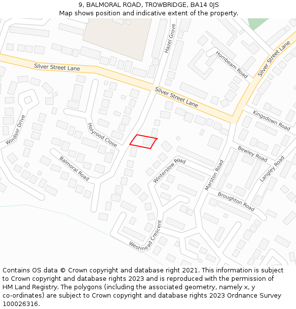 9, BALMORAL ROAD, TROWBRIDGE, BA14 0JS: Location map and indicative extent of plot