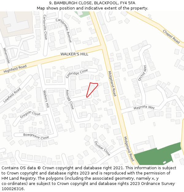 9, BAMBURGH CLOSE, BLACKPOOL, FY4 5FA: Location map and indicative extent of plot