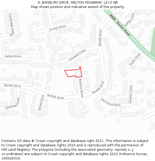 9, BANBURY DRIVE, MELTON MOWBRAY, LE13 0JR: Location map and indicative extent of plot