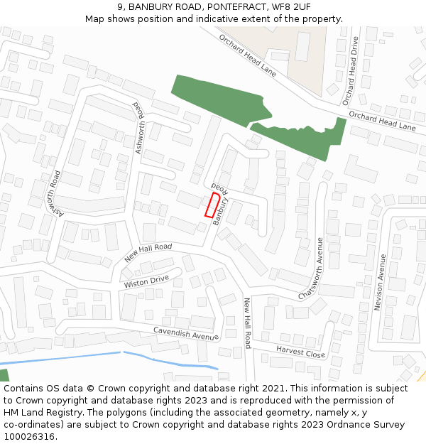 9, BANBURY ROAD, PONTEFRACT, WF8 2UF: Location map and indicative extent of plot