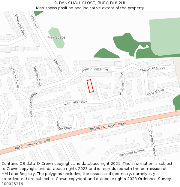 9, BANK HALL CLOSE, BURY, BL8 2UL: Location map and indicative extent of plot