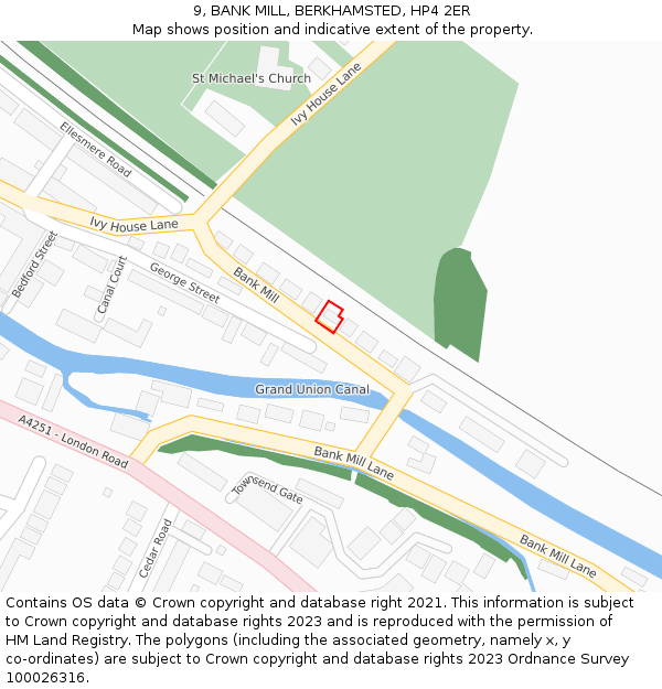 9, BANK MILL, BERKHAMSTED, HP4 2ER: Location map and indicative extent of plot