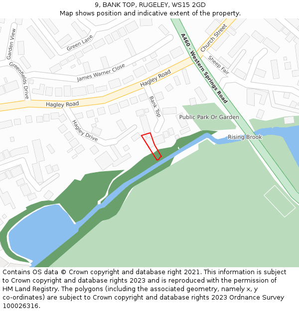 9, BANK TOP, RUGELEY, WS15 2GD: Location map and indicative extent of plot