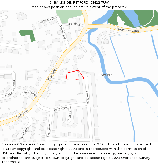 9, BANKSIDE, RETFORD, DN22 7UW: Location map and indicative extent of plot