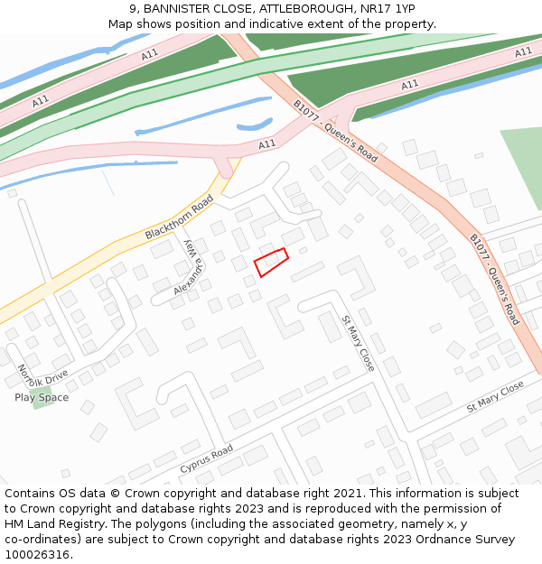 9, BANNISTER CLOSE, ATTLEBOROUGH, NR17 1YP: Location map and indicative extent of plot