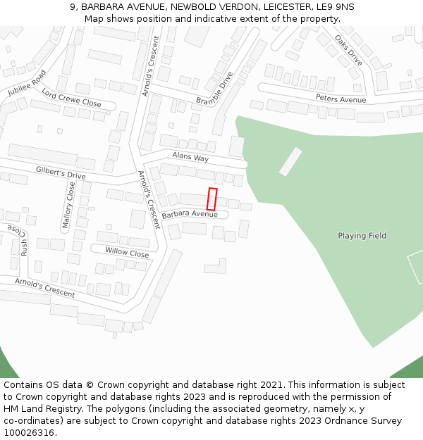 9, BARBARA AVENUE, NEWBOLD VERDON, LEICESTER, LE9 9NS: Location map and indicative extent of plot