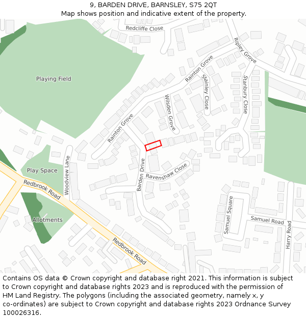 9, BARDEN DRIVE, BARNSLEY, S75 2QT: Location map and indicative extent of plot