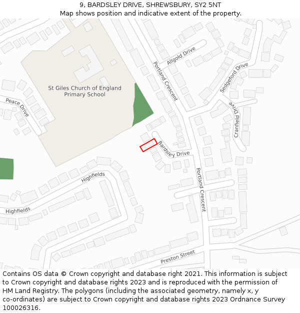 9, BARDSLEY DRIVE, SHREWSBURY, SY2 5NT: Location map and indicative extent of plot