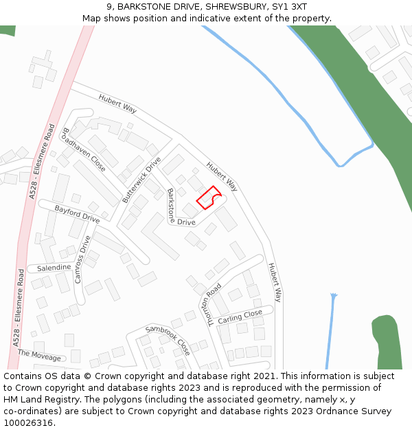 9, BARKSTONE DRIVE, SHREWSBURY, SY1 3XT: Location map and indicative extent of plot