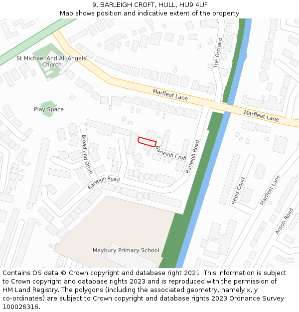 9, BARLEIGH CROFT, HULL, HU9 4UF: Location map and indicative extent of plot