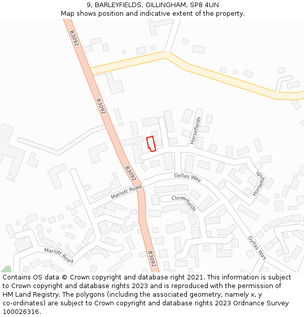 9, BARLEYFIELDS, GILLINGHAM, SP8 4UN: Location map and indicative extent of plot