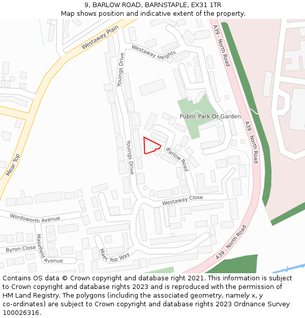 9, BARLOW ROAD, BARNSTAPLE, EX31 1TR: Location map and indicative extent of plot