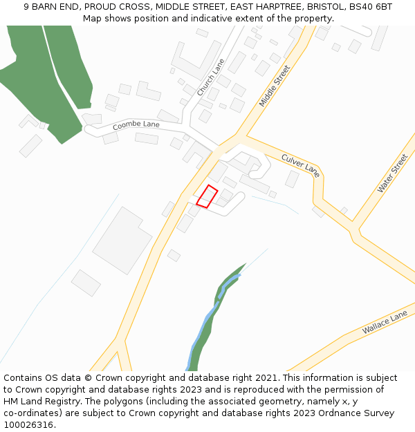 9 BARN END, PROUD CROSS, MIDDLE STREET, EAST HARPTREE, BRISTOL, BS40 6BT: Location map and indicative extent of plot