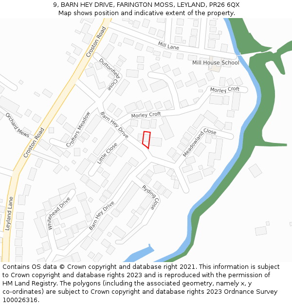9, BARN HEY DRIVE, FARINGTON MOSS, LEYLAND, PR26 6QX: Location map and indicative extent of plot