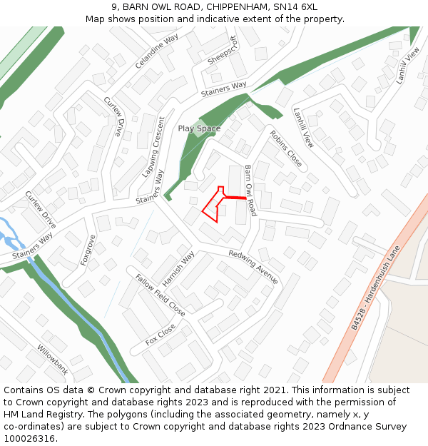 9, BARN OWL ROAD, CHIPPENHAM, SN14 6XL: Location map and indicative extent of plot