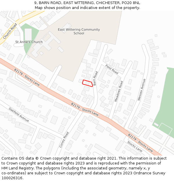 9, BARN ROAD, EAST WITTERING, CHICHESTER, PO20 8NL: Location map and indicative extent of plot