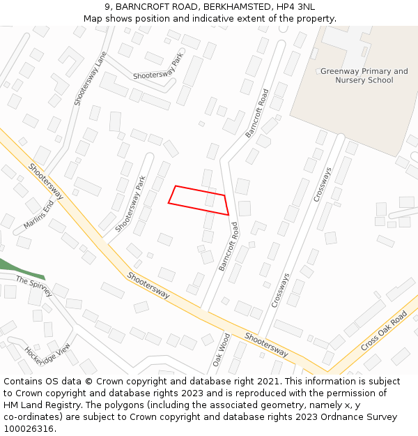 9, BARNCROFT ROAD, BERKHAMSTED, HP4 3NL: Location map and indicative extent of plot