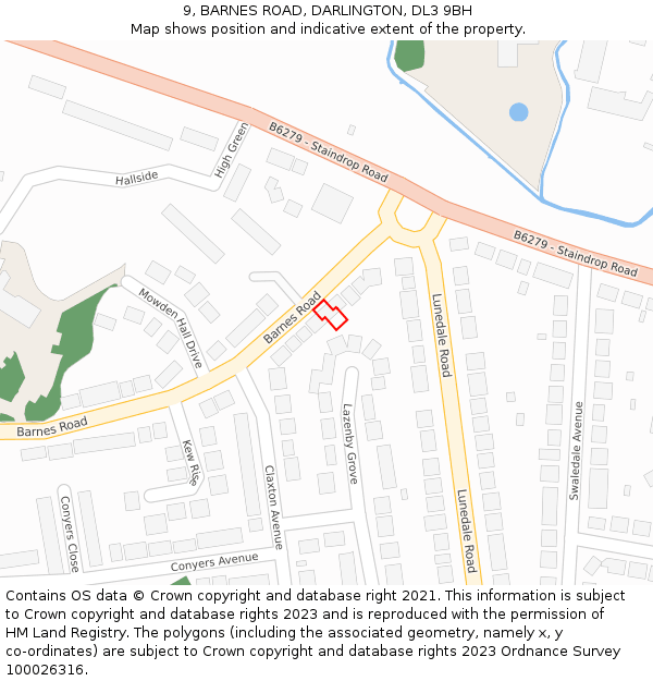 9, BARNES ROAD, DARLINGTON, DL3 9BH: Location map and indicative extent of plot