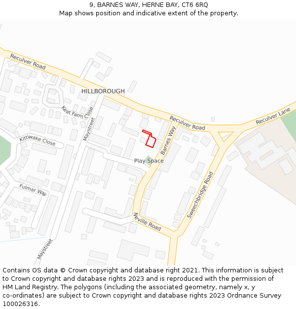 9, BARNES WAY, HERNE BAY, CT6 6RQ: Location map and indicative extent of plot