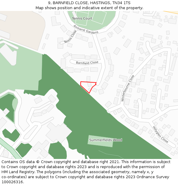 9, BARNFIELD CLOSE, HASTINGS, TN34 1TS: Location map and indicative extent of plot