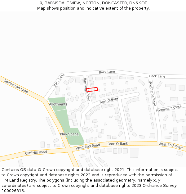 9, BARNSDALE VIEW, NORTON, DONCASTER, DN6 9DE: Location map and indicative extent of plot