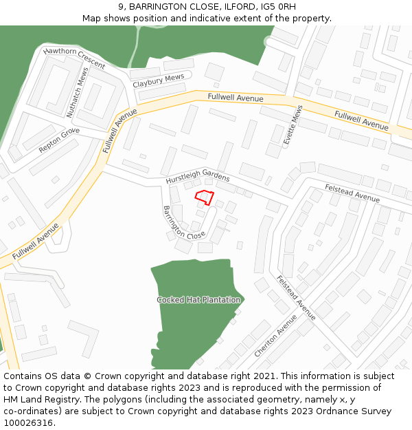 9, BARRINGTON CLOSE, ILFORD, IG5 0RH: Location map and indicative extent of plot