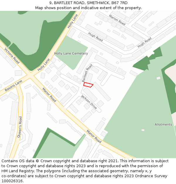 9, BARTLEET ROAD, SMETHWICK, B67 7RD: Location map and indicative extent of plot