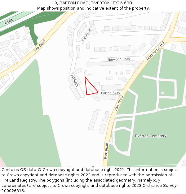 9, BARTON ROAD, TIVERTON, EX16 6BB: Location map and indicative extent of plot