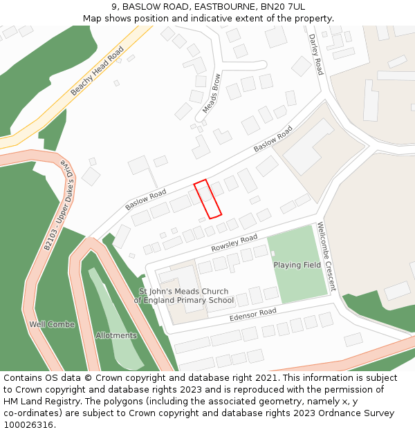 9, BASLOW ROAD, EASTBOURNE, BN20 7UL: Location map and indicative extent of plot