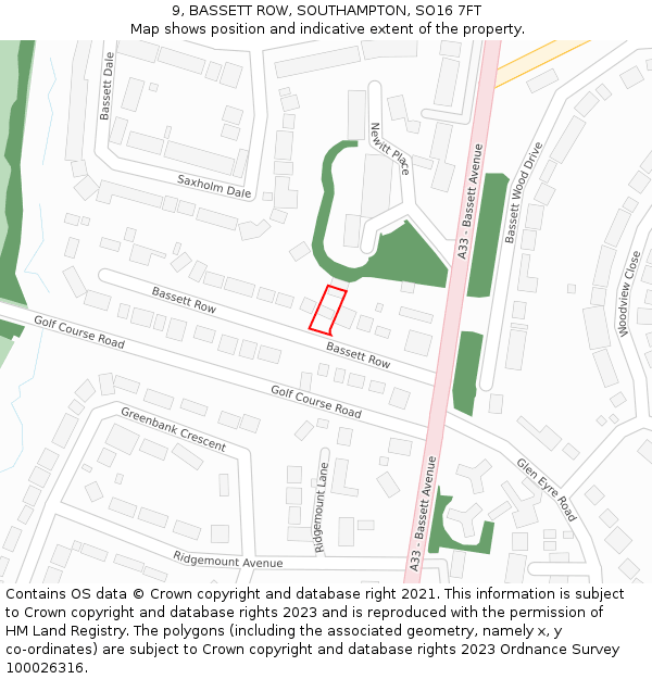 9, BASSETT ROW, SOUTHAMPTON, SO16 7FT: Location map and indicative extent of plot