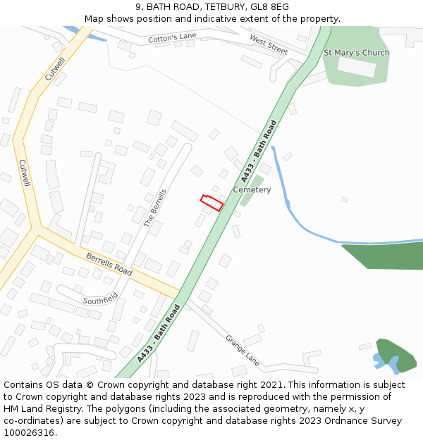 9, BATH ROAD, TETBURY, GL8 8EG: Location map and indicative extent of plot