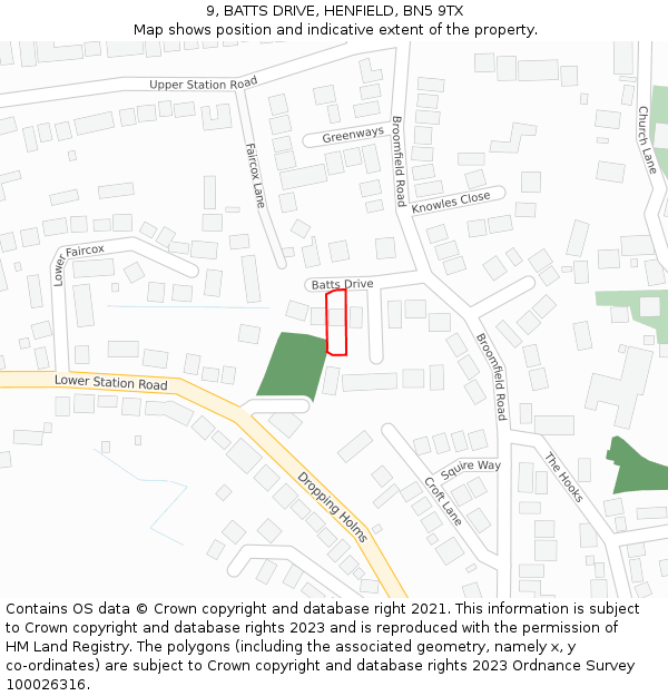 9, BATTS DRIVE, HENFIELD, BN5 9TX: Location map and indicative extent of plot