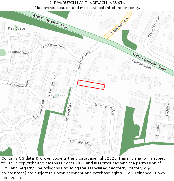 9, BAWBURGH LANE, NORWICH, NR5 0TN: Location map and indicative extent of plot