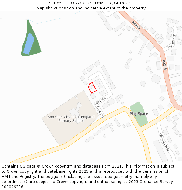 9, BAYFIELD GARDENS, DYMOCK, GL18 2BH: Location map and indicative extent of plot