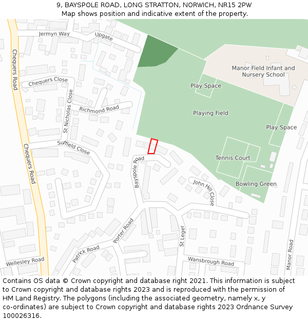 9, BAYSPOLE ROAD, LONG STRATTON, NORWICH, NR15 2PW: Location map and indicative extent of plot