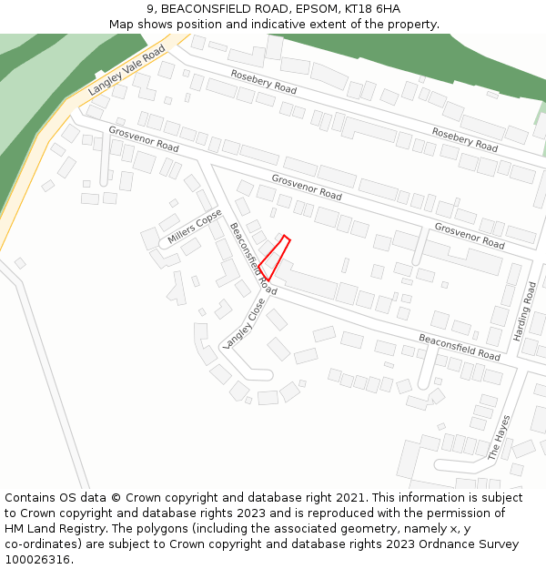 9, BEACONSFIELD ROAD, EPSOM, KT18 6HA: Location map and indicative extent of plot