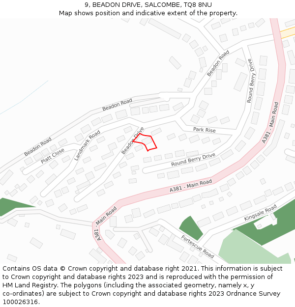 9, BEADON DRIVE, SALCOMBE, TQ8 8NU: Location map and indicative extent of plot