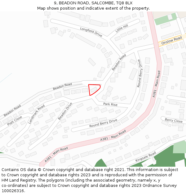 9, BEADON ROAD, SALCOMBE, TQ8 8LX: Location map and indicative extent of plot