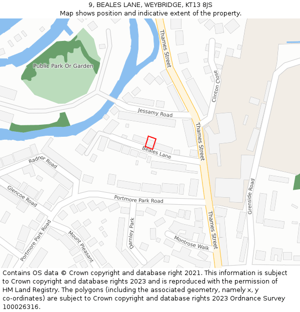 9, BEALES LANE, WEYBRIDGE, KT13 8JS: Location map and indicative extent of plot