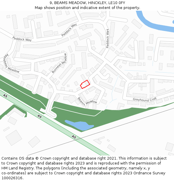 9, BEAMS MEADOW, HINCKLEY, LE10 0FY: Location map and indicative extent of plot