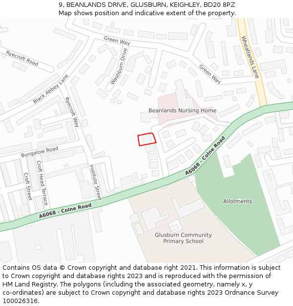 9, BEANLANDS DRIVE, GLUSBURN, KEIGHLEY, BD20 8PZ: Location map and indicative extent of plot