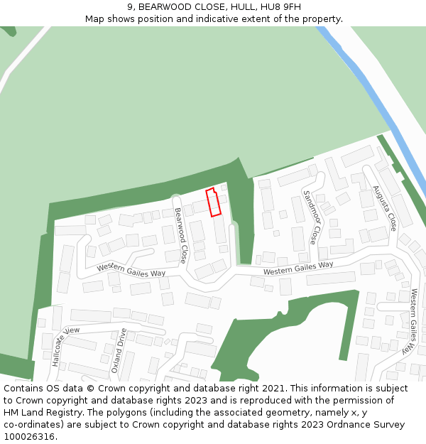 9, BEARWOOD CLOSE, HULL, HU8 9FH: Location map and indicative extent of plot