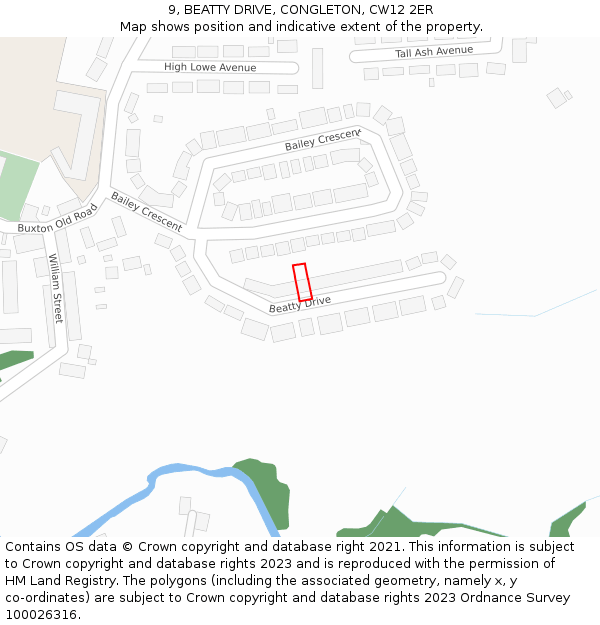 9, BEATTY DRIVE, CONGLETON, CW12 2ER: Location map and indicative extent of plot