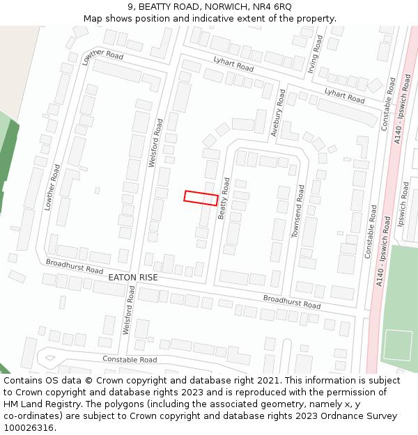 9, BEATTY ROAD, NORWICH, NR4 6RQ: Location map and indicative extent of plot