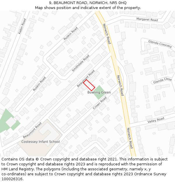9, BEAUMONT ROAD, NORWICH, NR5 0HQ: Location map and indicative extent of plot