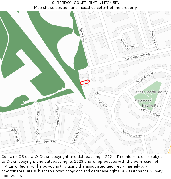 9, BEBDON COURT, BLYTH, NE24 5RY: Location map and indicative extent of plot