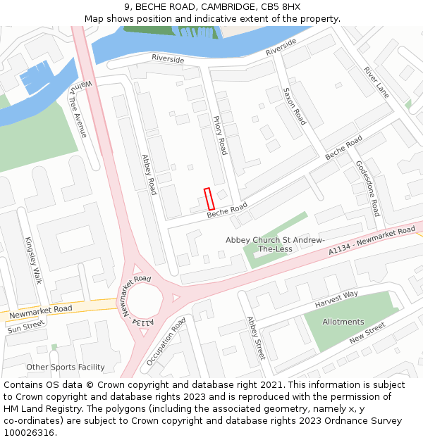 9, BECHE ROAD, CAMBRIDGE, CB5 8HX: Location map and indicative extent of plot